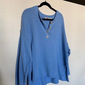 Free People Blue Button-Up Knit Hailee Sweater